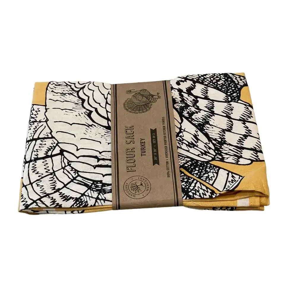 Mahogany Turkey Flour Sack Kitchen Towels Set of 2 Cotton Thanksgiving Fall New